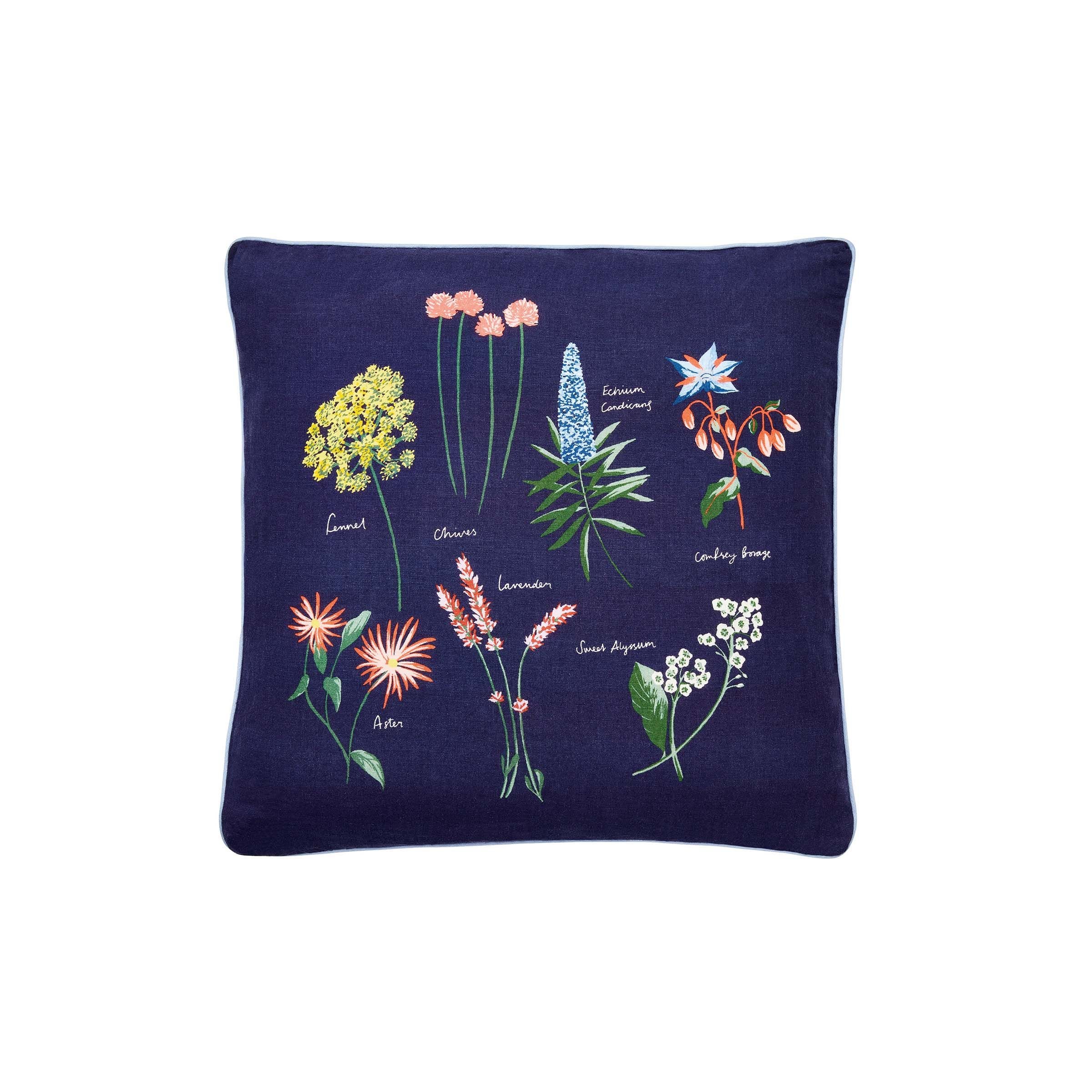 Pollinators Floral Cotton Cushion By Joules In Blue